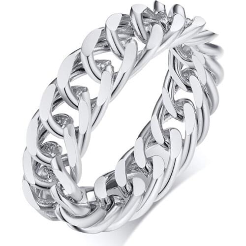 Punk Curban Curb Link Chain Ring for Women Men Stainless Steel High Polish Vatage Jewelry
