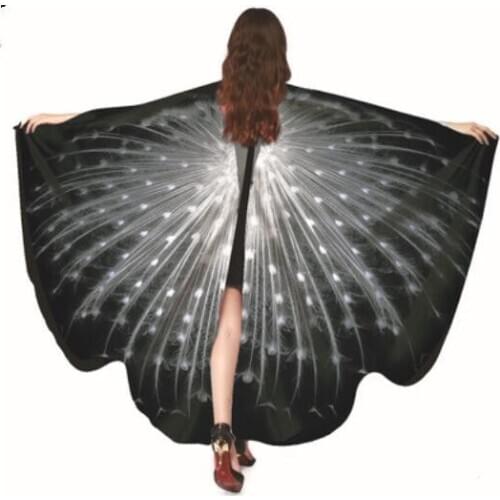 New Butterfly Wings Women Butterfly Shawl Cloak Ladies Cape Fairy Soft Fabric Nymph Costume Accessory Black White Peacock Print