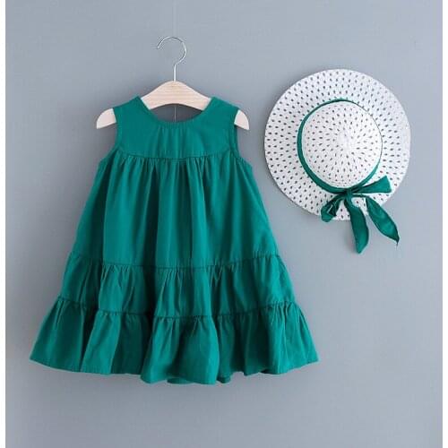 Girls' Dress Summer 2021 New Korean Loose Girl Skirt Baby Clothes Red Green Color Sweet Princess Dress Children Clothing 2-6T