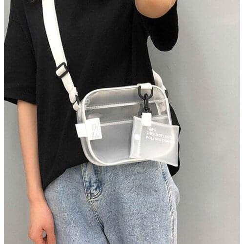 Causual PVC Transparent Clear Woman Crossbody Bags Shoulder Bag Handbag Jelly Small Phone Bags With Card Holder Wide Straps Flap