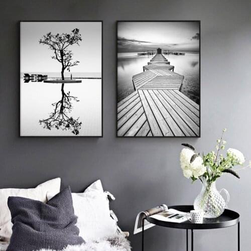 Nordic Style Prints Wall Art Black And White Tree Poster Minimalism Bridge Painting Canvas Modular Landscape Pictures Home Decor