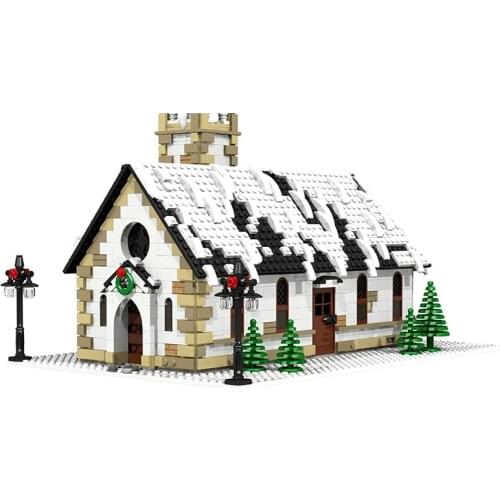 MOC-6195 Winter Village Church Christmas Building House Theme Model Brick Small Particle Building Block Toy Christmas Gift