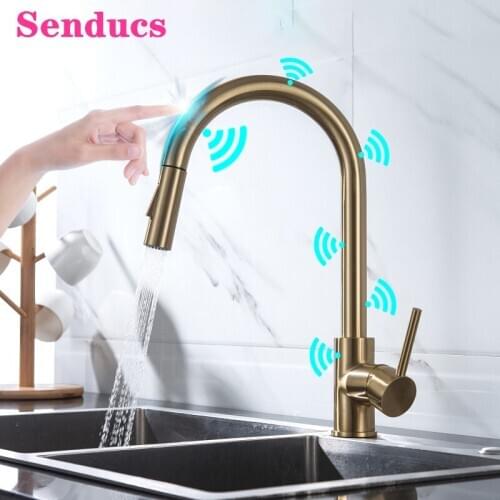 Senducs Sensor Touch Kitchen Faucet for Hot Cold Pull Out Kitchen Mixer Tap Quality Stainless Steel Touch Control Kitchen Faucet