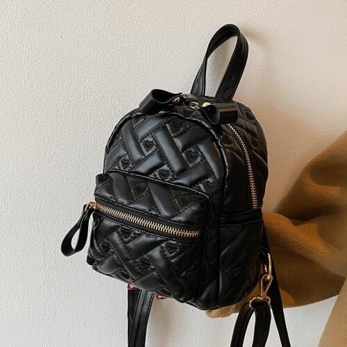 Embroidery Lattice School Backpacks 2021 New Quality PU Leather Women Backpack Designers Brand for Teenage Girls Travel Rucksack