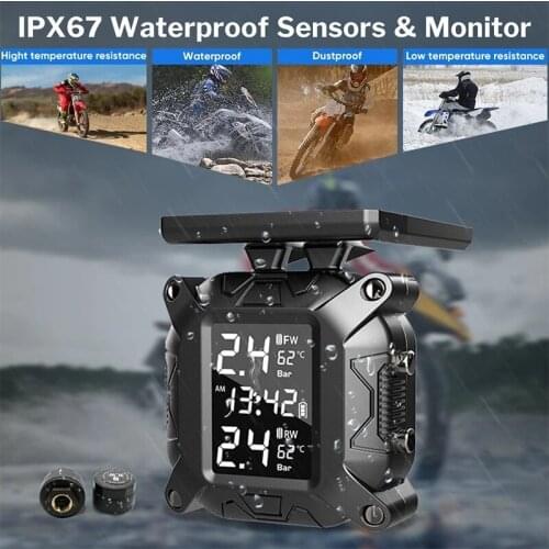 Motorcycle TPMS Moto Tire Pressure Motorbike Tyre Monitoring System With External Sensors Solar IP67 Waterproof Motor Bike TMPS