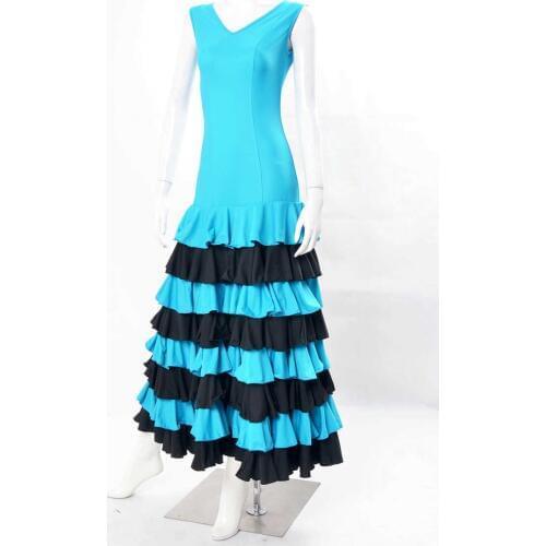 Spanish dance Adult costume dress Blue black dance skirt for women Sling dancing dresses for woman Waltz dance skirt flamenco
