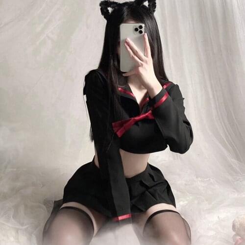 Japanese School Girl Uniform Sexy Clubwear Shirt with Plaid Skirt Tie Anime Roleplay Dress Up Women Schoolgirls Cosplay Costume