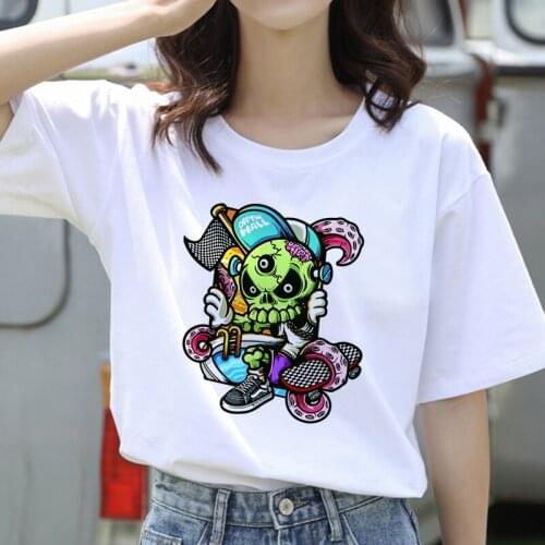Women Printing Clothing Cute Skulls Lady Short Sleeve Casual 90s Cartoon Fashion Clothes Print Tee Top Tshirt Female T-shirt