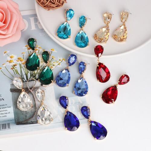 Wholesale JUJIA New Korean Sweet Crystal Water Drop Earrings For Women Pendientes Wedding Luxury Jewelry Gift Brincos