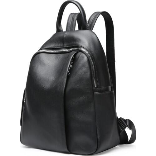 Female Leather Backpack Women Genuine Leather Travel Bag Casual High Quality School Bags For Girls Daily Daypack Black Bagpack