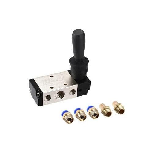1pc Manual Hand Pull Solenoid Valve 2 Position 5 Way Pneumatic 1/4" PT w Fitting