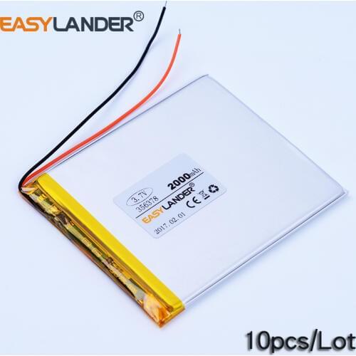 10pcs/Lot 3.7V 2000mAh 356378 Rechargeable Li-Polymer Li-ion Battery For GPS PSP Tablet PC PDA DVD E-book Power bank Toys 356578
