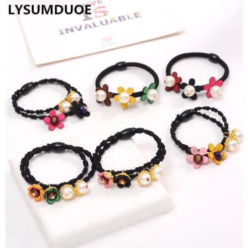 4Pcs/Lot Korean Fashion Hair Accessories Flower Elastic Hair Bands Pearl Headband Floral Rubber Band Cute New Scrunchy Headdress