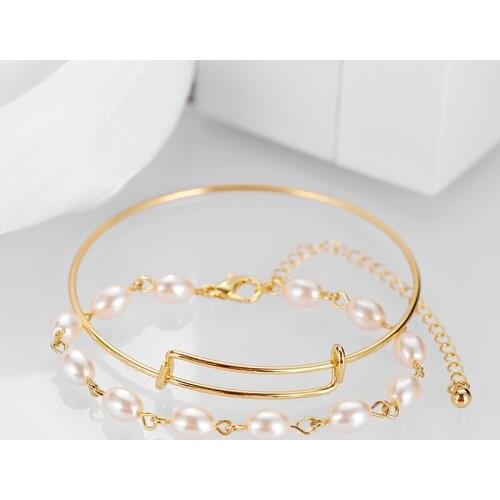 2Pcs/Set Baroque Simulated Pearl Gold Link Chain Bracelets for Women Hollow Geometric Metal Bangles Bracelet Femme Jewelry