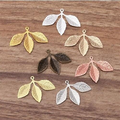 20pcs 31x23mm Leaf pendant Flower Motif Charms for handmade Necklace Pendant Brass Material DIY Jewelry Findings