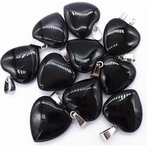 50Pcs 20x20x7mm Wholesale Natural Black Stone Love Heart Pendant Bead DIY Earrings Handmade Jewelry Accessories S690