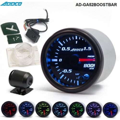 2" 52mm 7 Color LED Smoke Face Car Auto Bar Turbo Boost Gauge Meter With Sensor and Holder AD-GA52BOOSTBAR