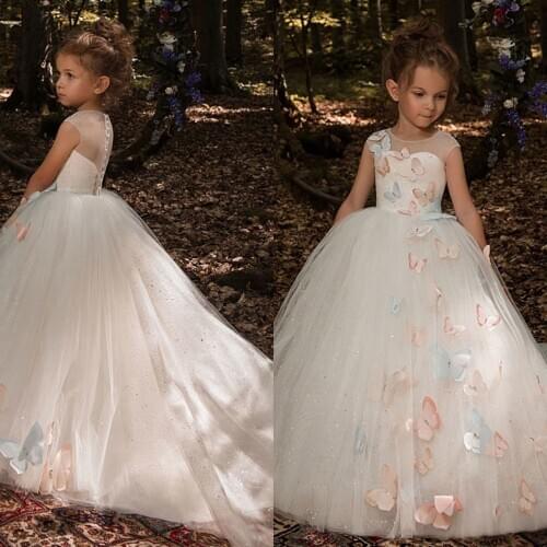Butterfly Flower Girl Dresses 2020 Luxury Kids Evening Pageant Ball Gowns First Communion Dresses For Girls Vestidos dami