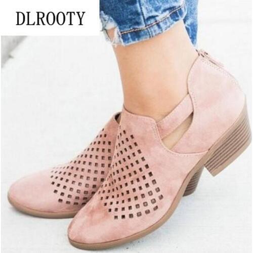 Women Flats Shoes Sandals Hollow Casual Platform Zip Woman Walking 2019 Summer Fashion Low Heeled Skid Solid Plus Size 35-43