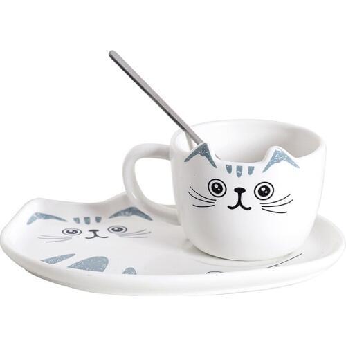 European Office Ceramic Coffee Cup & Saucer Set Creative Lovely cat Tea Mugs Top-grade Porcelain Mug Cafe Party Drinkware