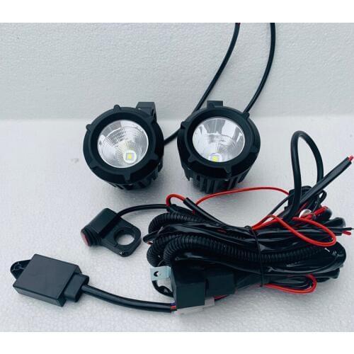 2PCS White motorcycle headlights auxiliary lamp led motorbike spotlight accessories 12V moto DRL spot head lights Relay Harness