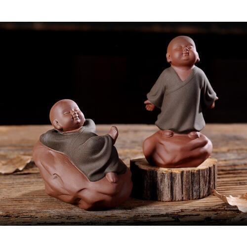 Purple sand Ceramic cute little monk gardening decoration purple sand tea pet shami tea home decoration ornaments buddha statues
