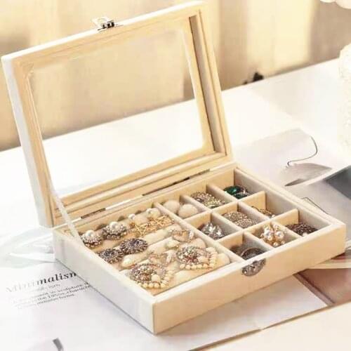 HOSENG 9 Grids Jewelry Organizer Luxury Storage Box Velvet Ring Necklace Display Showcase With Lid Wedding Birthday Gift HS_489