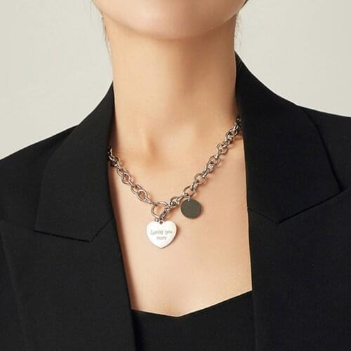 Heart Choker Necklace Hip Hop Big Stainless Steel Statement Necklace Chunky Jewelry Punk Rapper Chain Girls Aesthetic Jewelry