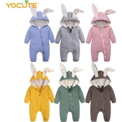Tops Spring Autumn Clothes For Newborn Mother Baby Jumpsuit For Children Big Ear Clothes Zipper Cute Style Romper For 0-2 Years