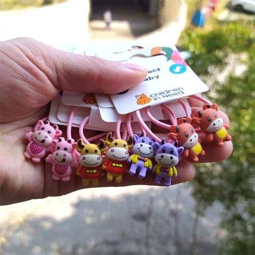 2PCS Cartoon New Cute Calf Princess Headwear Kids Elastic Hair Bands Children Ropes Girls Accessories Baby Headdress