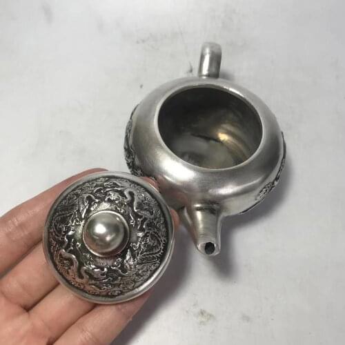 MOEHOMES Collectible Decorated Miao silver dragon phoenix carved decorative handmade teapot home decoration Metal crafts Tea Pot