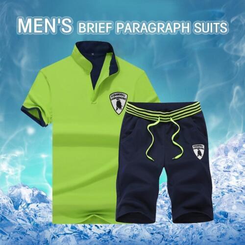 Mens Set Summer Costumes Cool Breathable Suits Cotton Drawstring Shorts Casual Trun Down Collar T-Shirt