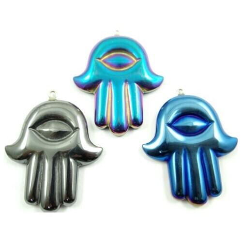 Natural Quartz crystal Titanium Hematite hand-Carved hand Gem pendant for diy jewelry making necklace Accessories3pcs