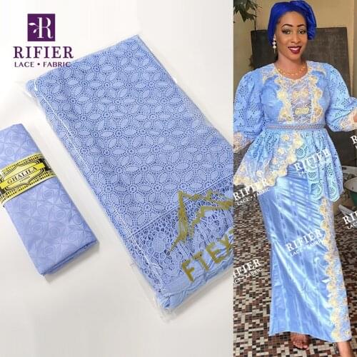 Sky Blue Swiss Voile 2021 Top Quality Bazin Riche Gextczer And Guipure Dry Lace For Nigeria Women Party Dresses Bazin Riche Lace
