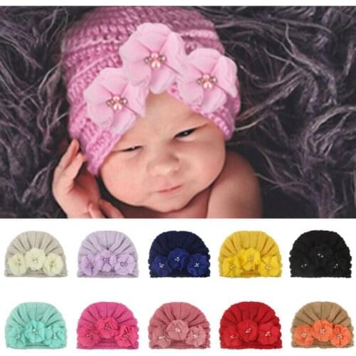 Focusnorm New Fashion Cute Newborn Toddler Kids Baby Boy Girl Hat Turban Cotton Beanie Floral Hat Winter Warm Cap