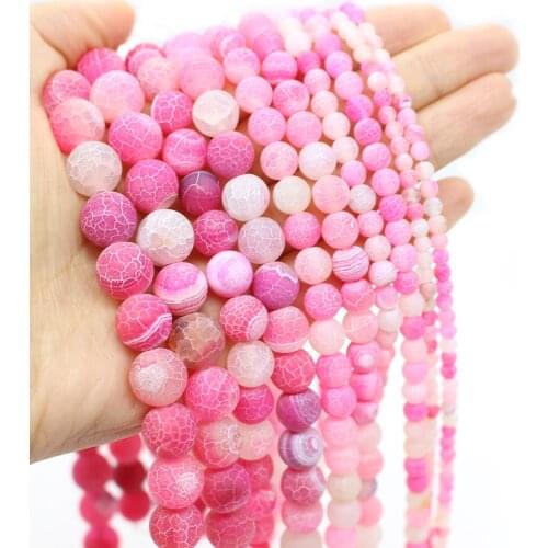 Oameusa Natural Round Frosted Rose Red Weathered Agates Stone Beads Loose Beads DIY Earrings Rings Charms Necklace Spacer Beads