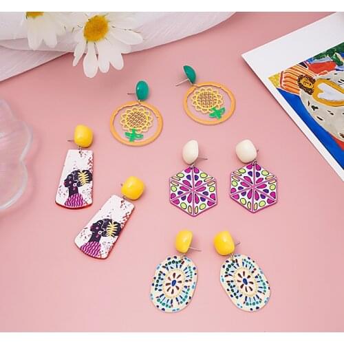Origin Summer Exquisite Sweet Circle Arcylic Geometric Dangle Earring for Women Korean Fashion Flower Sunflower Earrings Jewelry