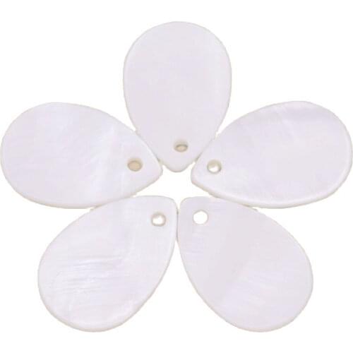 5 PCS Teardrop Natural White Shell Mother of Pearl Top Hole 20mmX30mm