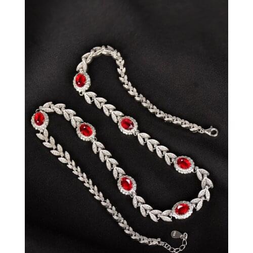 Natural Garnet Pendant Necklace 925 Sterling Silver Gemstones， Red Garnet For Women Wedding Fine Jewelry