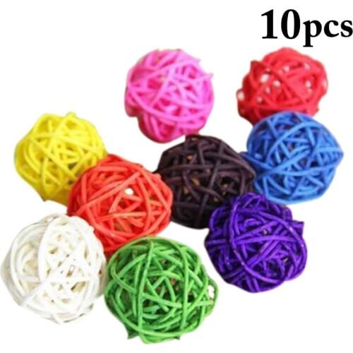 10pcs Colorful Rattan Balls Parrot Toys Bird Interactive Bite Chew Toys for Parakeet Budgie Cage Accessories Bird Playing Toys