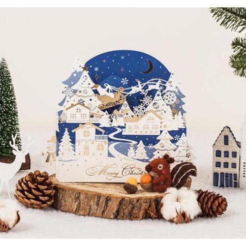 Christmas Cards 3D Pop Up Sculpture Greeting Cards Christmas Gifts Souvenirs Postcards With Envelopes SN2197