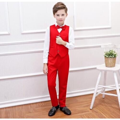 Red Boys Shirt+Pants+Vest Clothing Set Boys Boutique Thanksgiving Christmas Outfits Kids 2021 Clothes 10 12 14 Years RKS194015