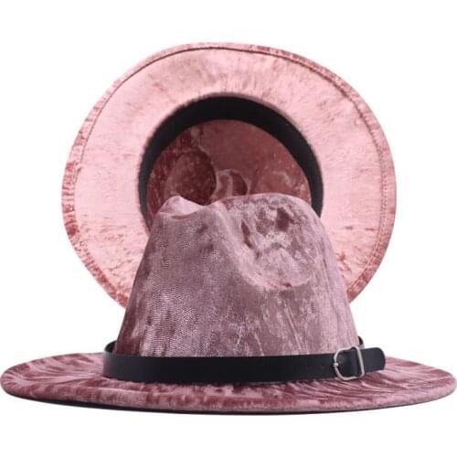 Women Men Gold Velvet Fedora Hat Gentleman Elegant Winter Autumn Wide Brim Jazz Felt Ladies Hats Church Panama Sombrero Caps