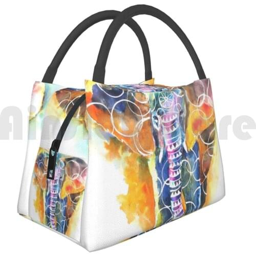 Cooler Lunch Bag Picnic Bag Orange Elephant Elephant Watercolor Elephant Art Elephant Lover Wild Animal Safari Nursery