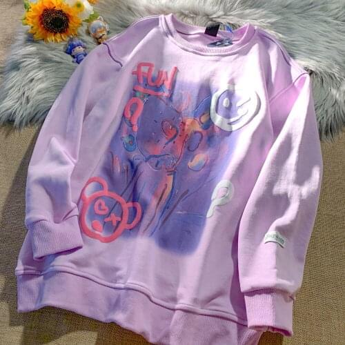 Purple Graffiti Hip Hop Harajuku Sweatshirt 2021Autumn New Arrival Kawaii Teens Clothes Goth Streetwear Couples Long Sleeve Tops