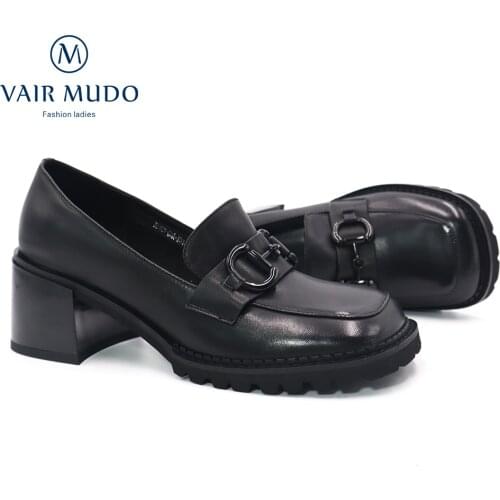 VAIR MUDO Women Pumps Shoes High Heels Genuine Leather Elegant Fashion Black White Shoes Women Spring Autumn Footwear CasualD22