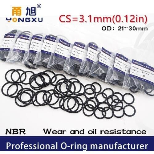 20PCS/lot Black NBR Sealing O-Ring CS3.1mm OD21/22/23/24/25/26/27/28/29/30*3.1mm O Ring Seal Rubber Gasket Rings Washer