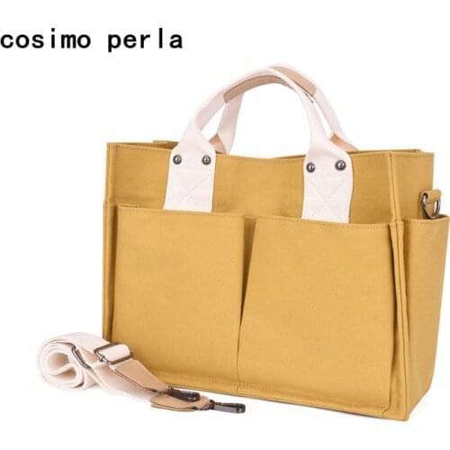 High Quality Large Capacity Canvas Tote Bags Solid Color Multi Pocket Mommy Bag Casual Travel Crossbody Bag