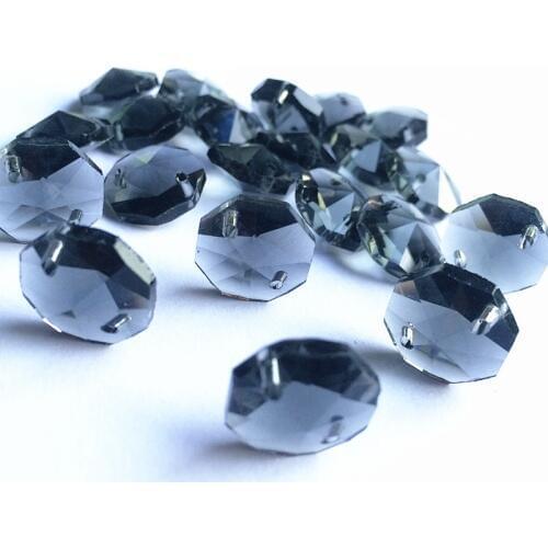 Top Quality 100pcs Smoke Grey 14mm Glass Octagon Chandelier Parts in Two holes (Free Rings) Diy Crystal Strand Garland Beads