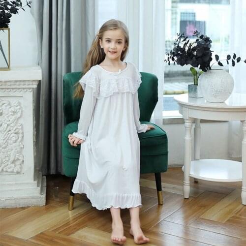 Spring And Summer Girls Lace Nightdress Soft Comfortable Modal Cotton European American Style Princess Pajamas High Quality